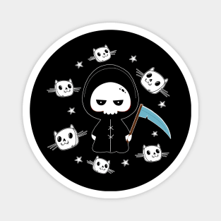 Spooky Grim Reaper with Cats Pattern Halloween Magnet